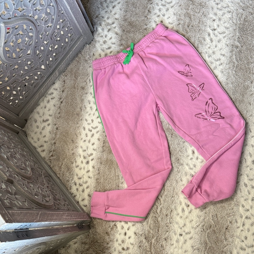 Wicked pink sweatpants girls large sparkly butterfly feminine loungewear witchy